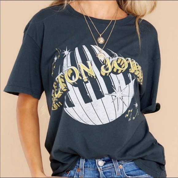 Daydreamer Tops - Daydreamer Elton John 1980 World Tour Graphic Crewneck Tee